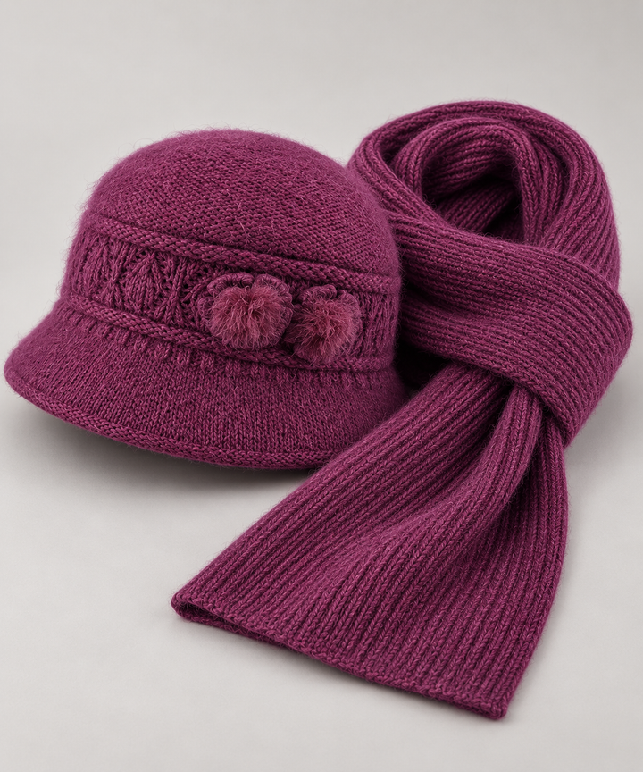 Lucienne - Women's Fleece-Lined Cloche Hat and Scarf Set 