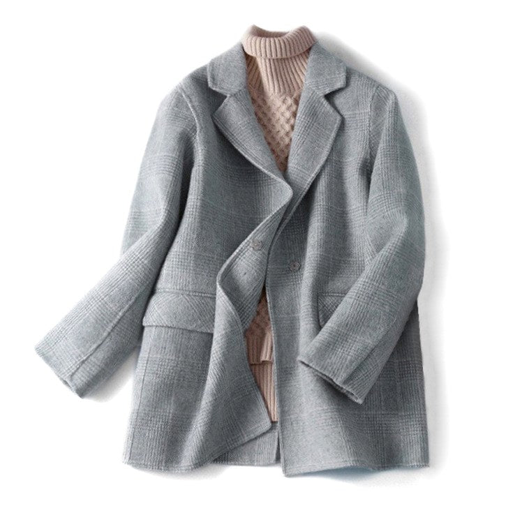 Luisa - Women’s Plaid Notch Lapel Coat with Contrast Collar 9