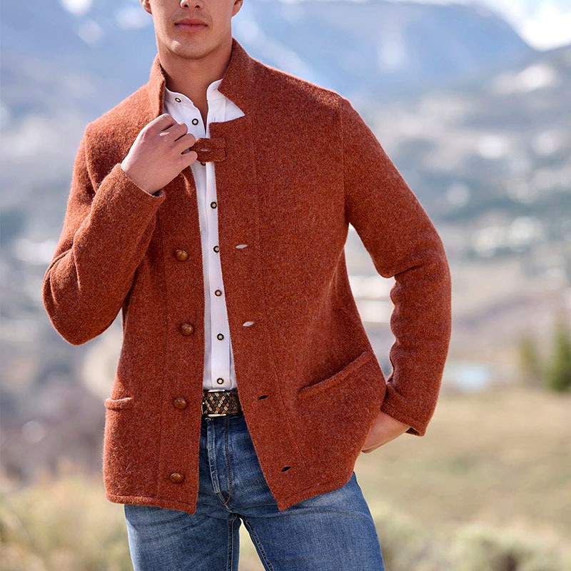 Luke - Men's Textured Button Front Stand Collar Jacket 3