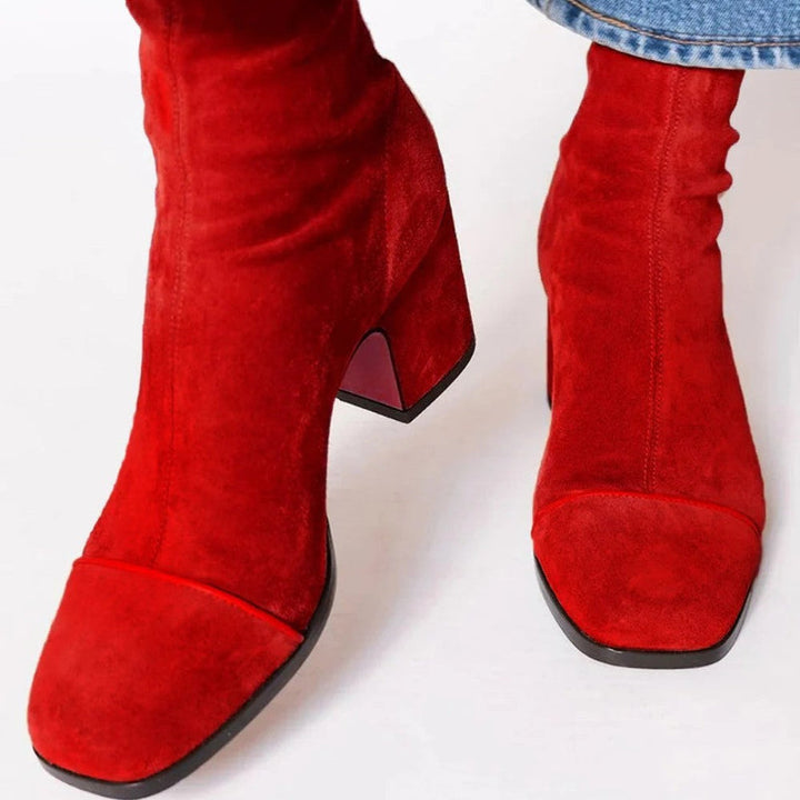 Lydia - Women's Suede Block-Heel Ankle Boots with Animal-Print Toe Cap