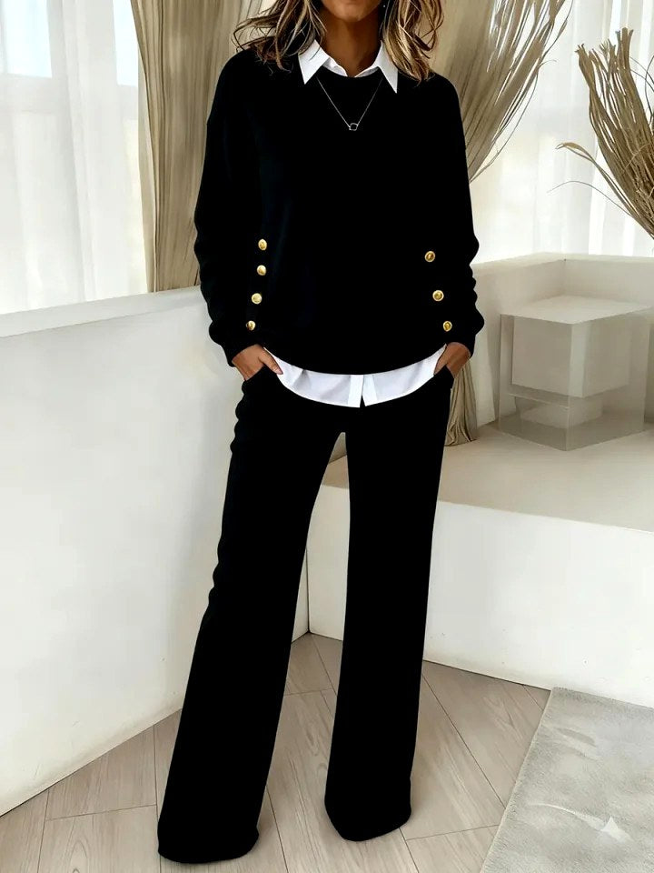 Lyra - Women’s Side Button Sweater and Wide Leg Pants Set 3