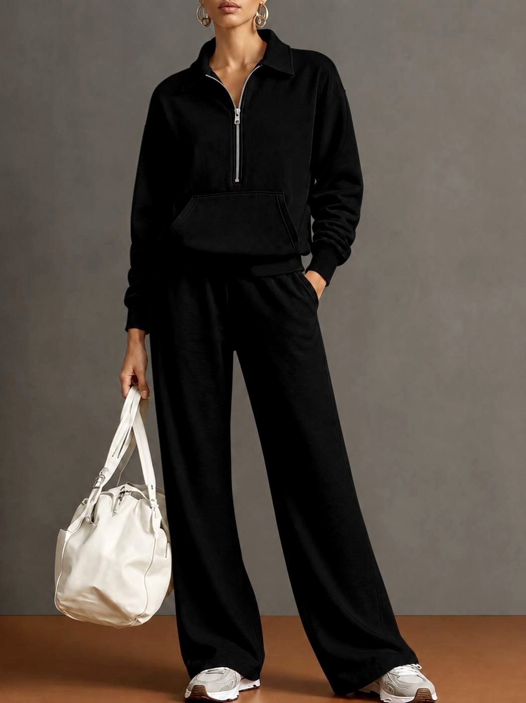 Madeline - Women's Half Zip Wide Leg Lounge Set 3