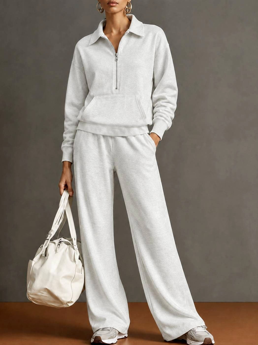 Madeline - Women's Half Zip Wide Leg Lounge Set 4