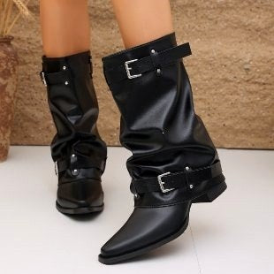 Madison - Women's Buckle Strap Mid-Calf Boots 2