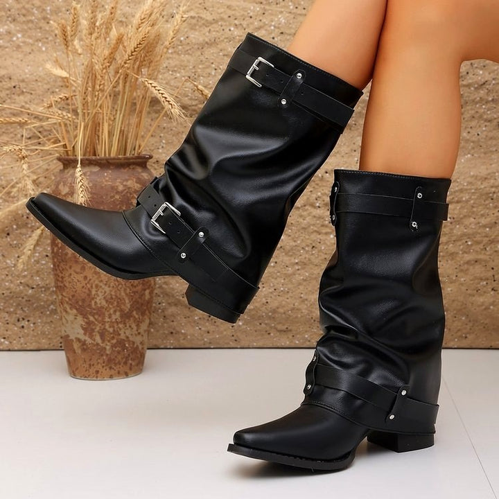 Madison - Women's Buckle Strap Mid-Calf Boots 3