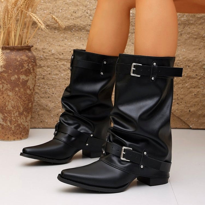 Madison - Women's Buckle Strap Mid-Calf Boots 4
