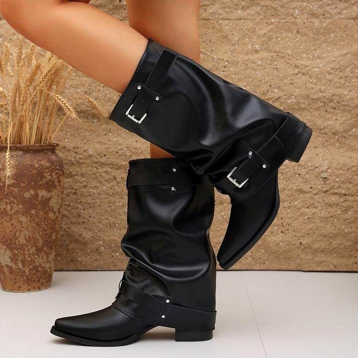 Madison - Women's Buckle Strap Mid-Calf Boots 6