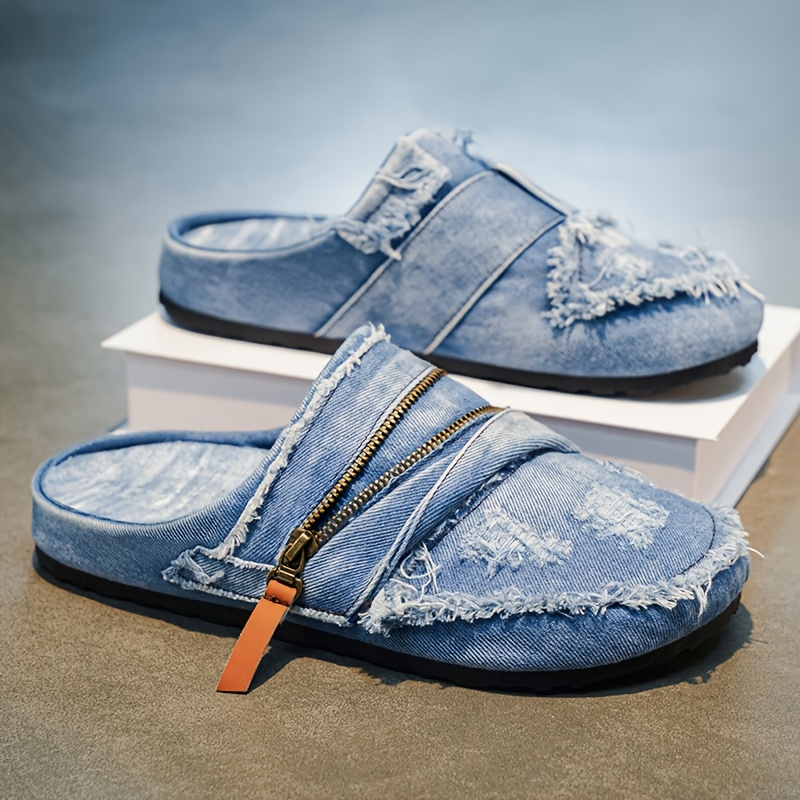 Manhattan Distressed Denim Slippers Mules 