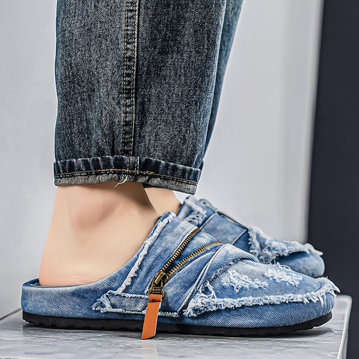 Manhattan Distressed Denim Slippers Mules 