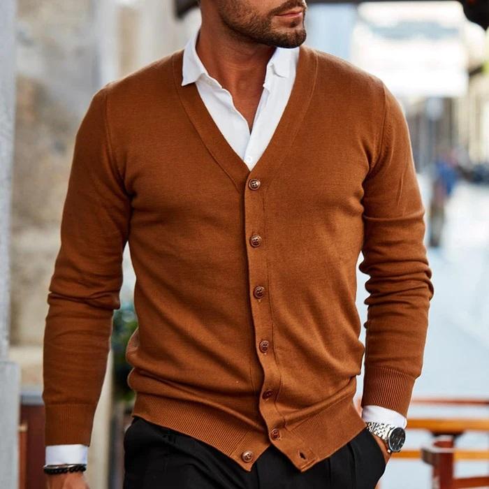 Marcus - Men's Patch Pocketed Button-Front Cardigan