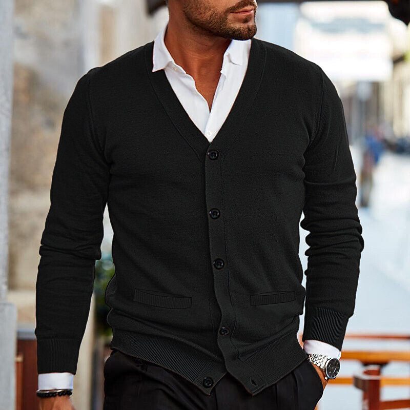 Marcus - Men's Patch Pocketed Button-Front Cardigan