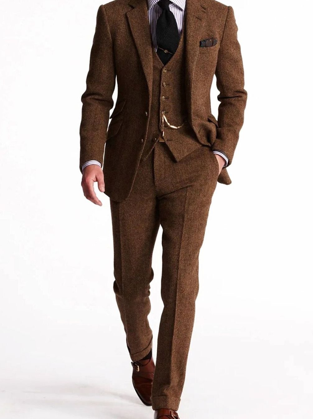 Marcus - Men's Three-Piece Herringbone Tweed Suit with Vest