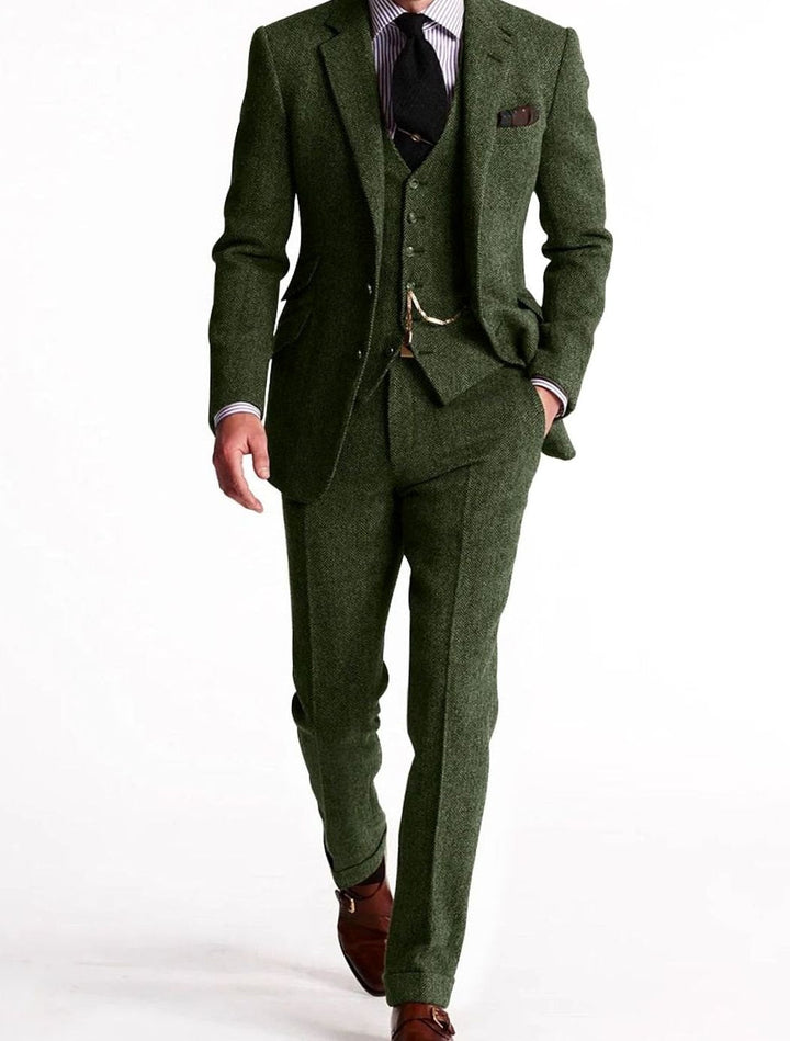 Marcus - Men's Three-Piece Herringbone Tweed Suit with Vest