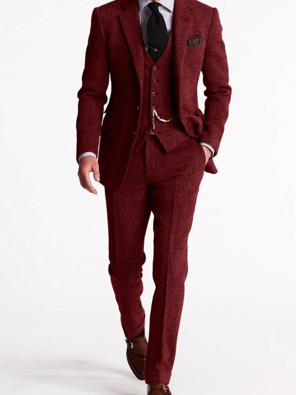 Marcus - Men's Three-Piece Herringbone Tweed Suit with Vest