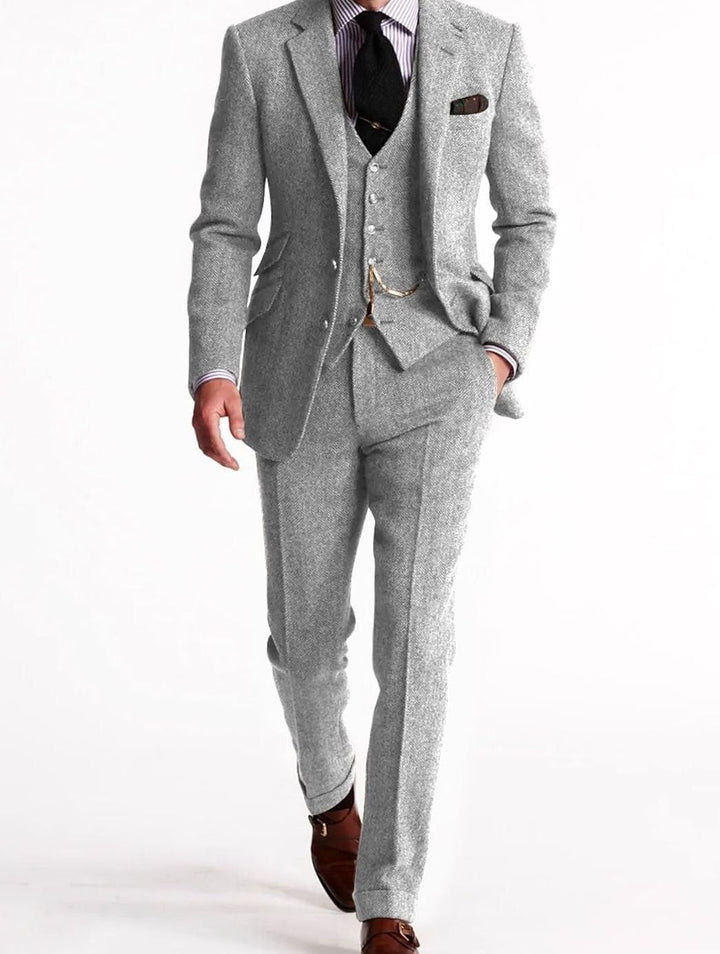 Marcus - Men's Three-Piece Herringbone Tweed Suit with Vest
