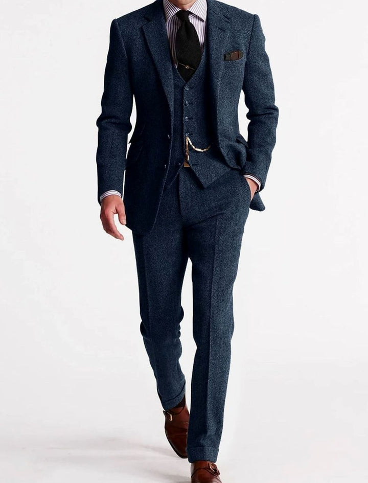 Marcus - Men's Three-Piece Herringbone Tweed Suit with Vest