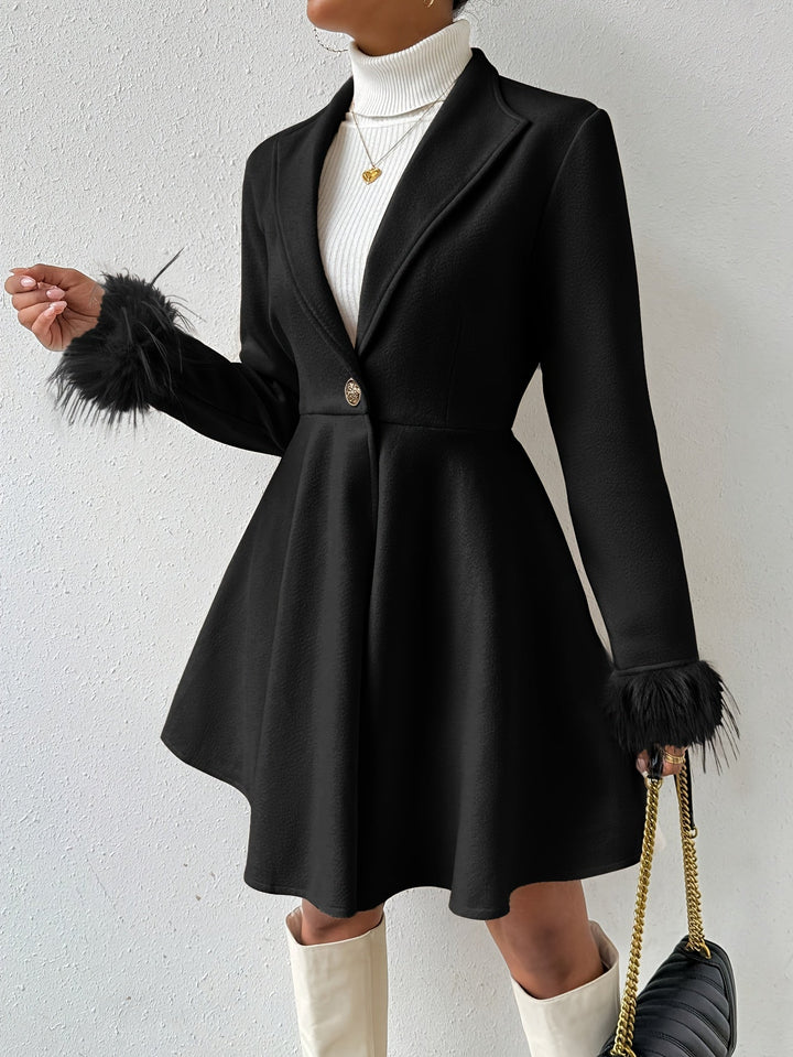 Margery - Women's A-Line Coat with Faux-Fur Cuffs
