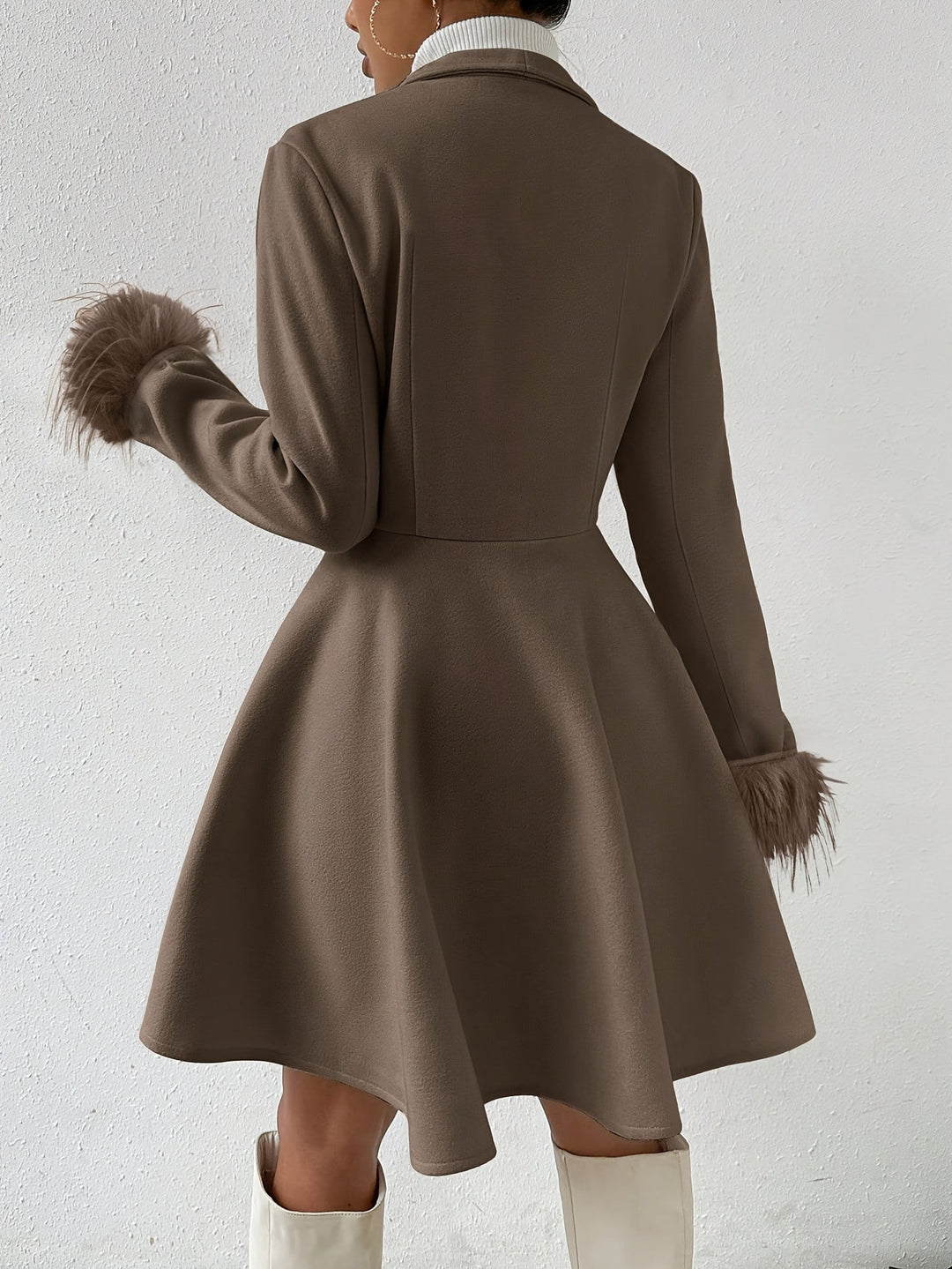 Margery - Women's A-Line Coat with Faux-Fur Cuffs