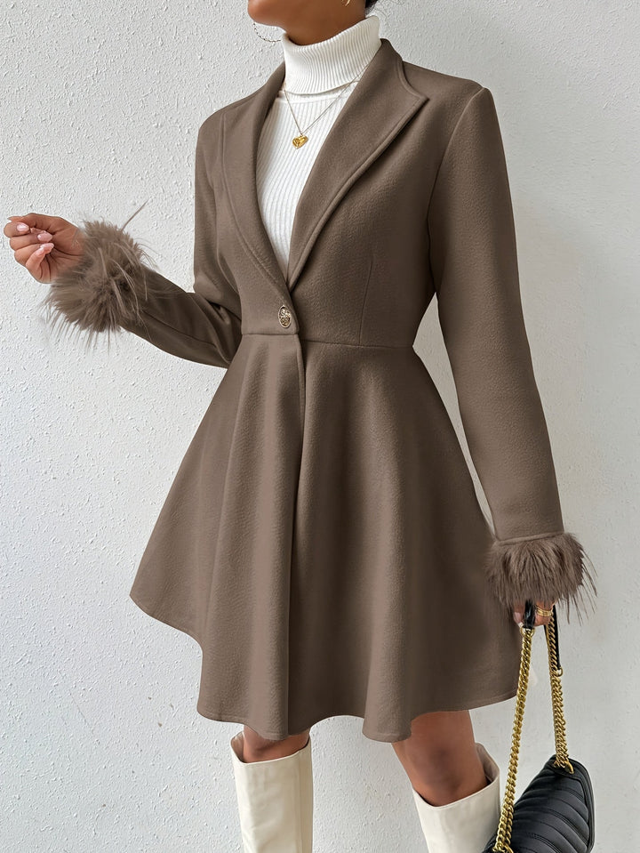 Margery - Women's A-Line Coat with Faux-Fur Cuffs