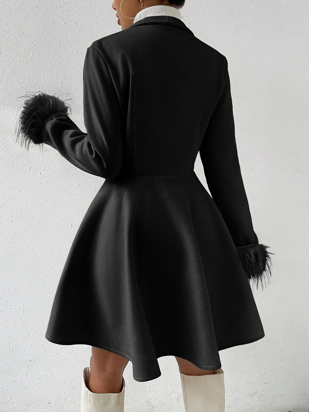 Margery - Women's A-Line Coat with Faux-Fur Cuffs