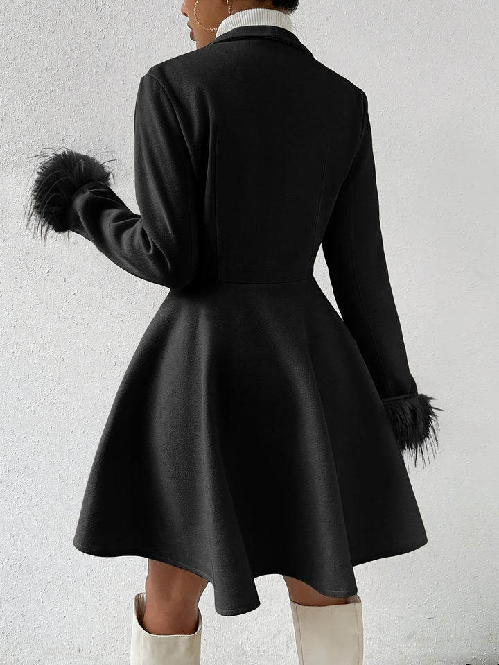 Margery - Women's A-Line Coat with Faux-Fur Cuffs