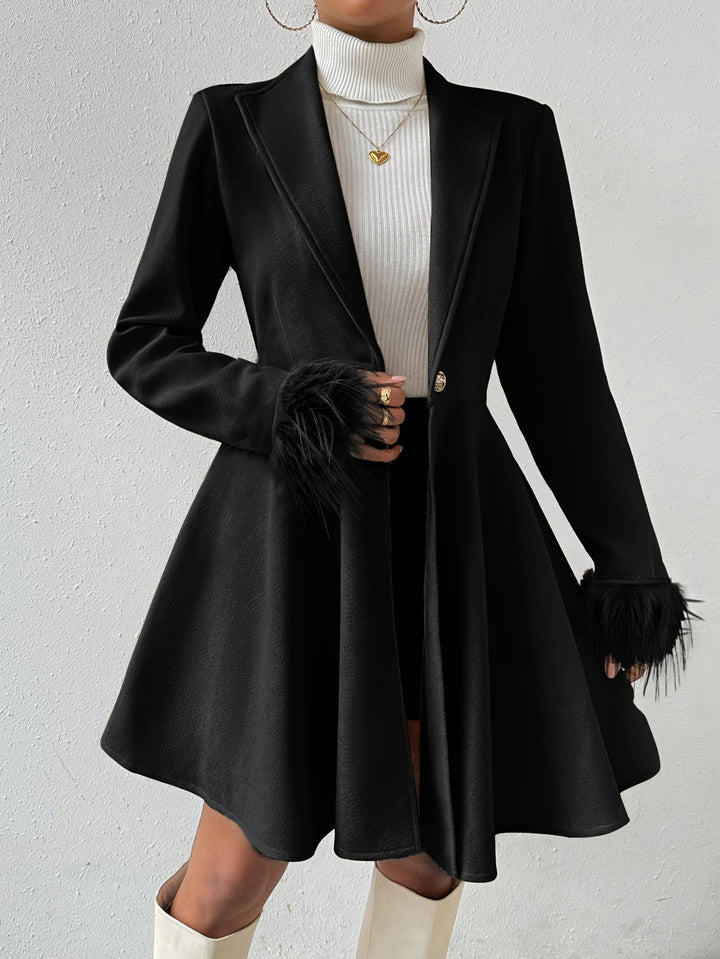 Margery - Women's A-Line Coat with Faux-Fur Cuffs