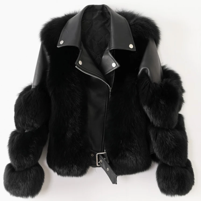Margie - Women's Leather Jacket with Faux Fur Trim