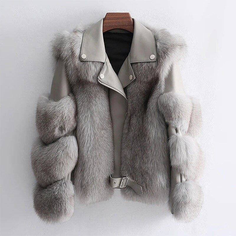 Margie - Women's Leather Jacket with Faux Fur Trim