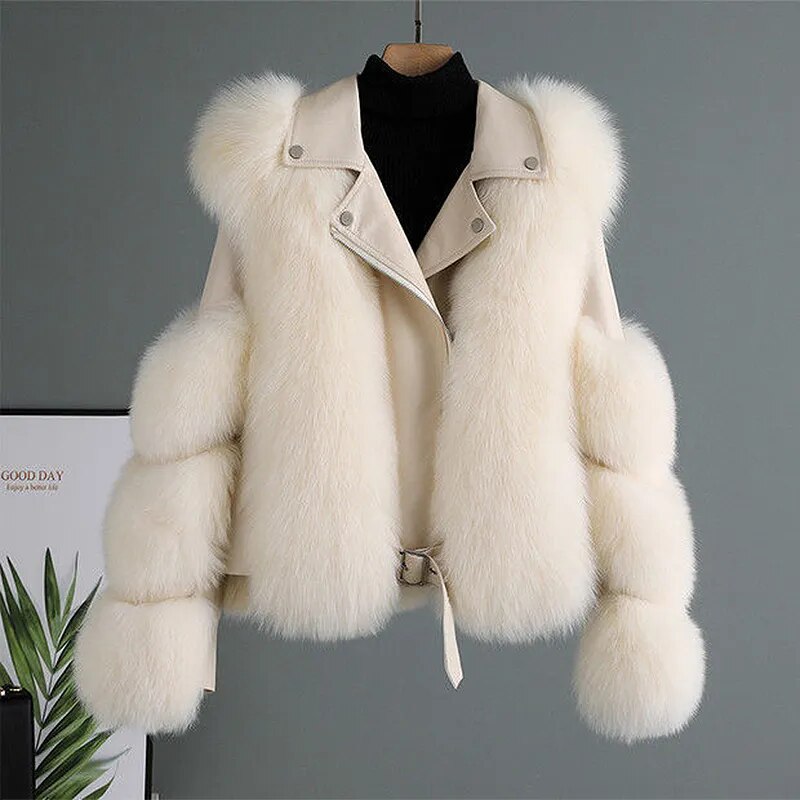 Margie - Women's Leather Jacket with Faux Fur Trim