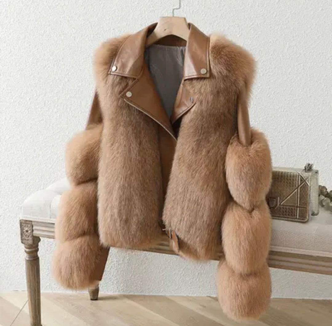 Margie - Women's Leather Jacket with Faux Fur Trim