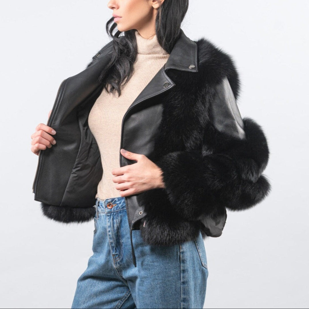 Margie - Women's Leather Jacket with Faux Fur Trim