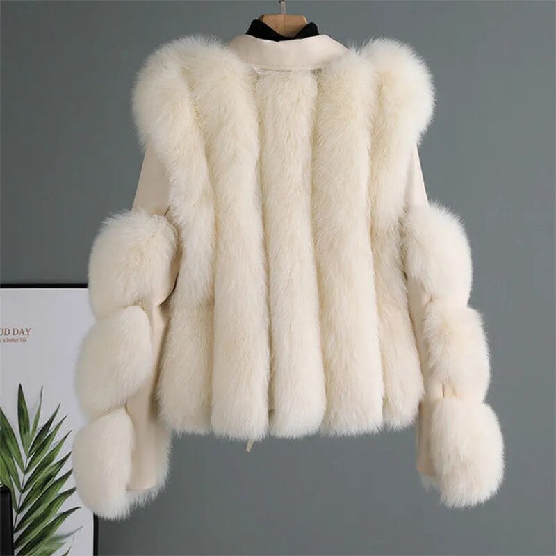 Margie - Women's Leather Jacket with Faux Fur Trim