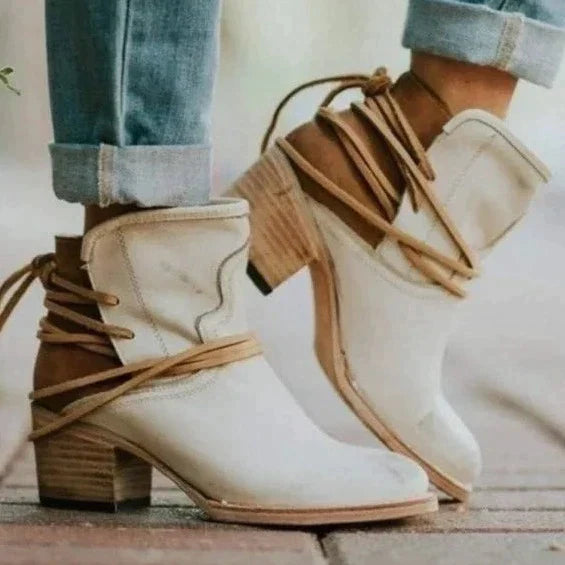 Margot - Women's Ankle Boots with Lace-Up Block Heel