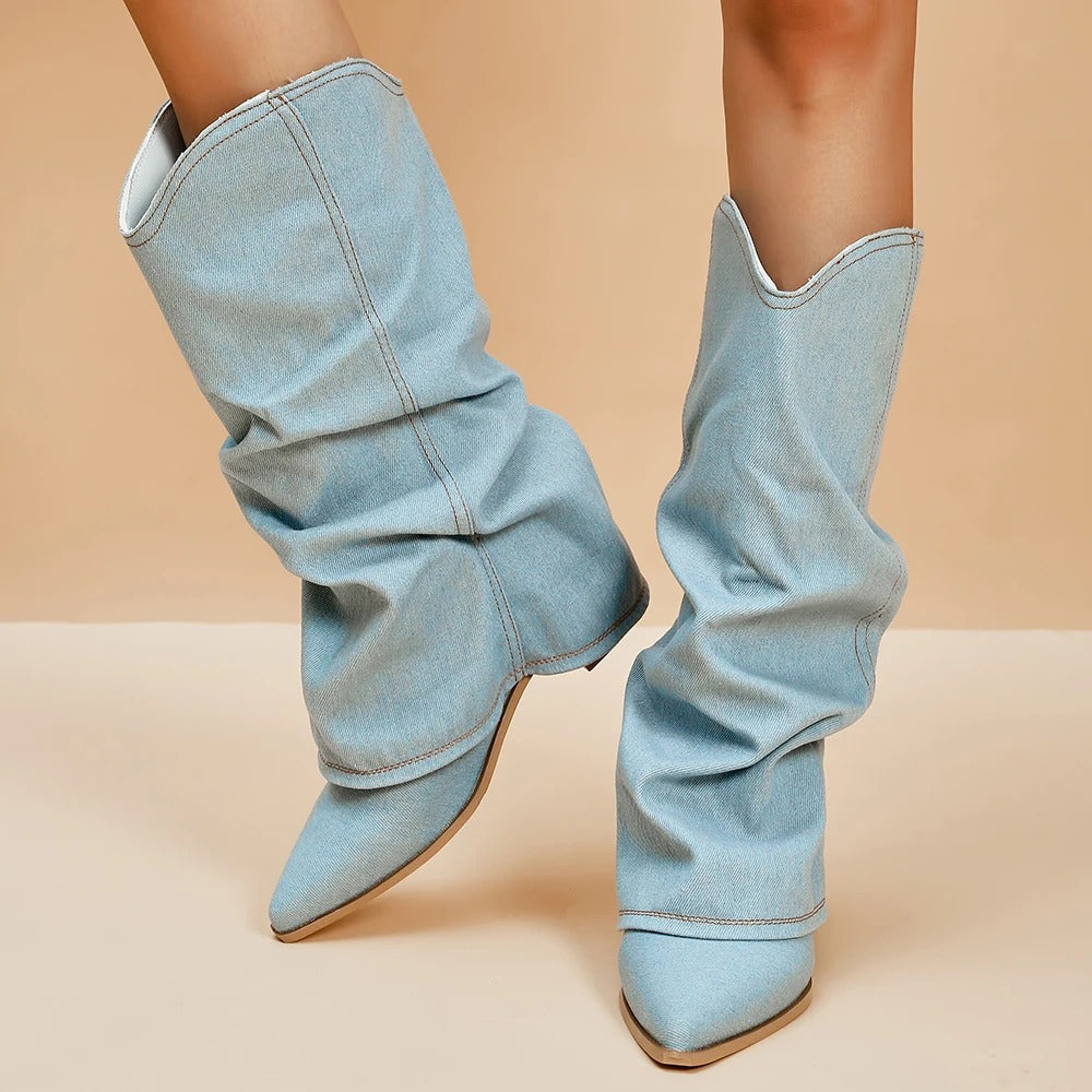 Margot - Women's Denim Slouch Midi Boot