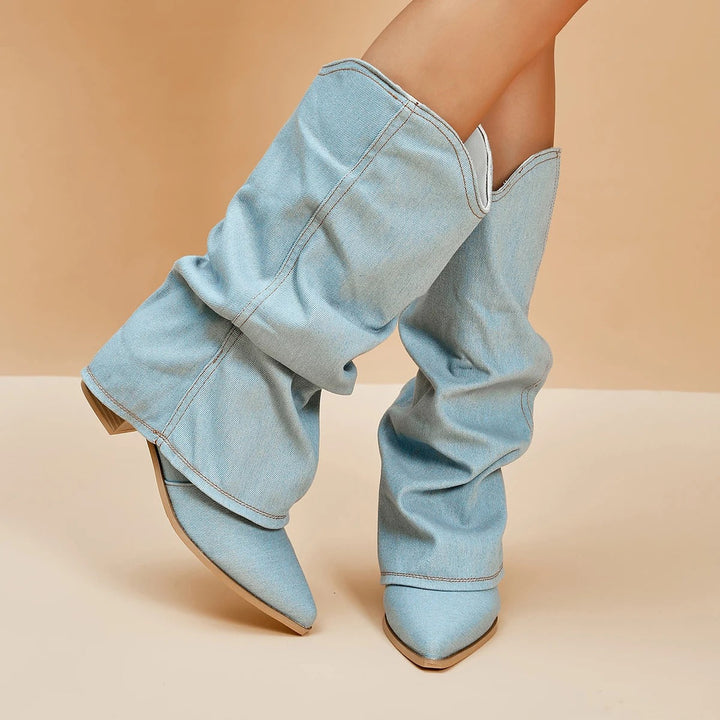 Margot - Women's Denim Slouch Midi Boot