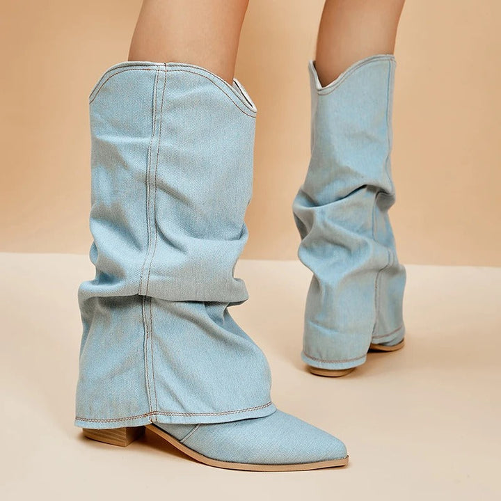 Margot - Women's Denim Slouch Midi Boot