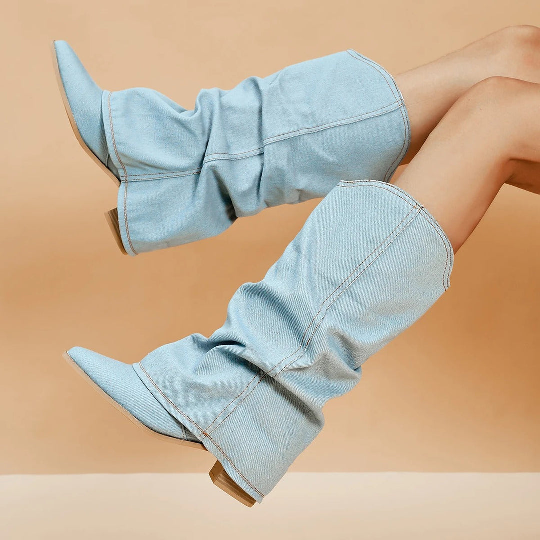 Margot - Women's Denim Slouch Midi Boot