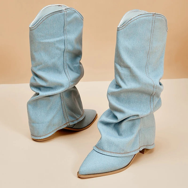 Margot - Women's Denim Slouch Midi Boot
