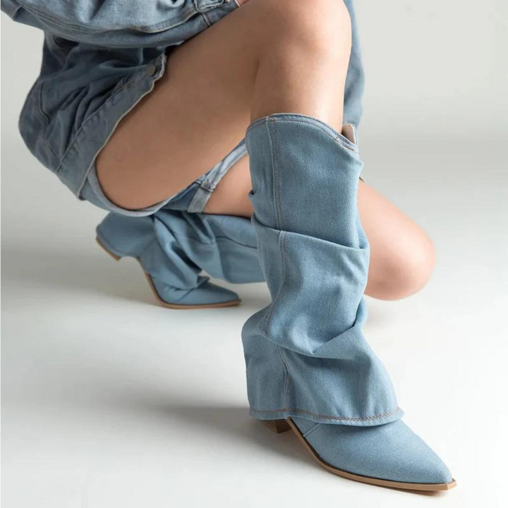 Margot - Women's Denim Slouch Midi Boot