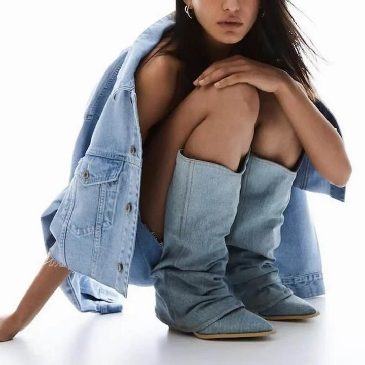 Margot - Women's Denim Slouch Midi Boot