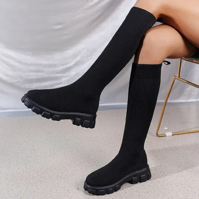 Marguerite - Women's Knit Sock Boots with Lug Soles