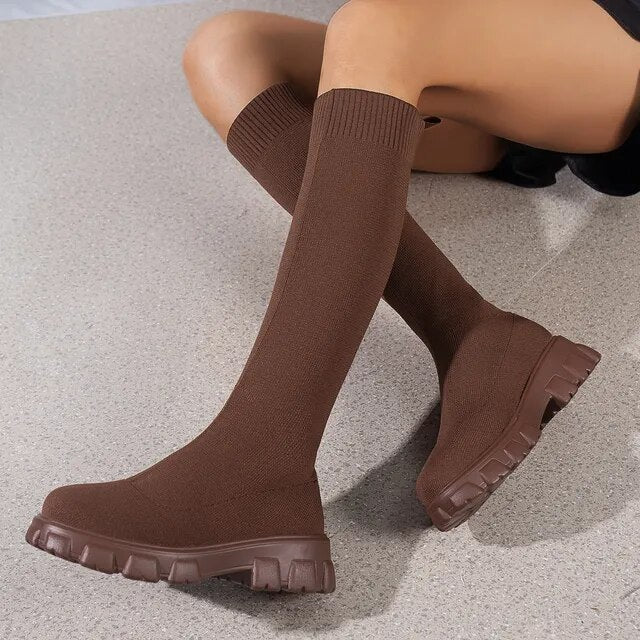 Marguerite - Women's Knit Sock Boots with Lug Soles