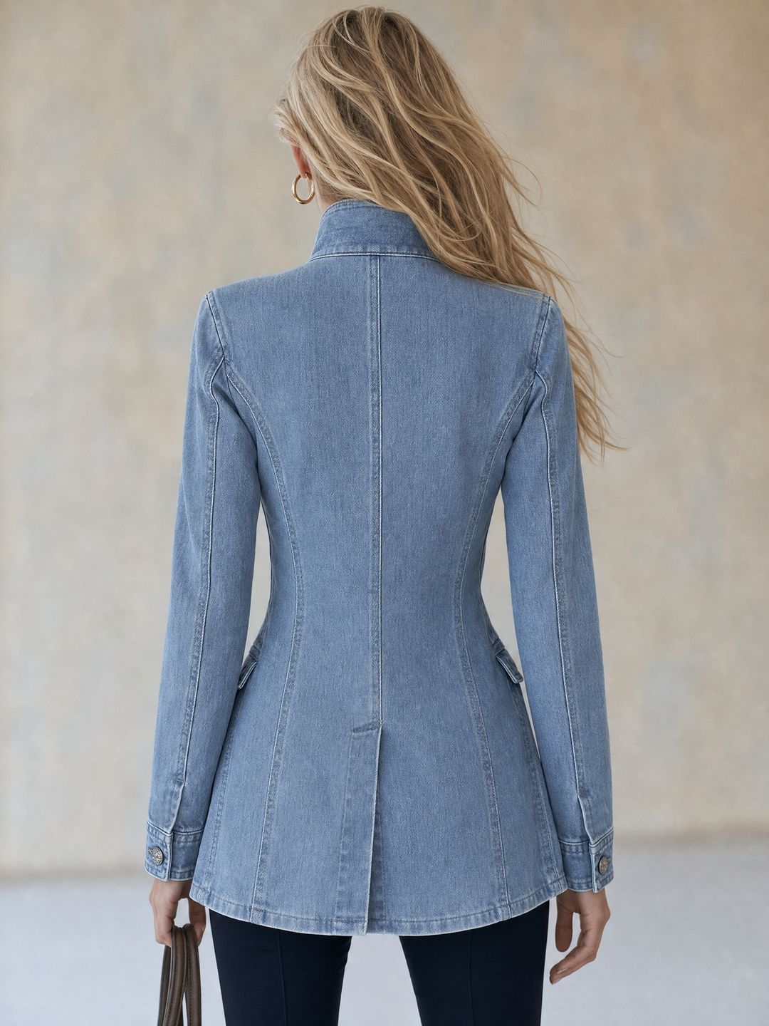 Marguerite - Women's Military-Style Denim Jacket with Double-Row Silver Buttons