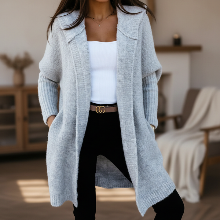 Marguerite - Women's Open-Front Knit Cardigan with Hood
