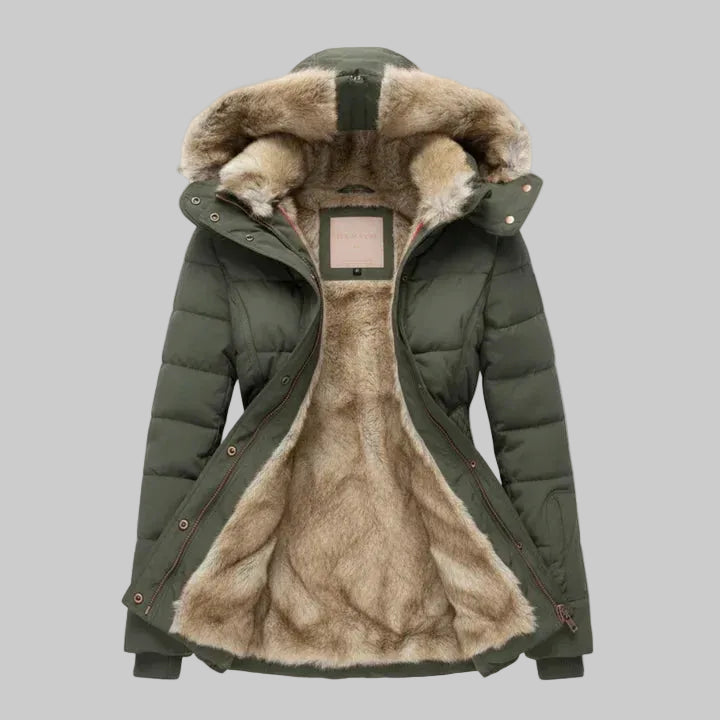 Marisol - Women's Puffer Jacket with Removable Faux-Fur Hood