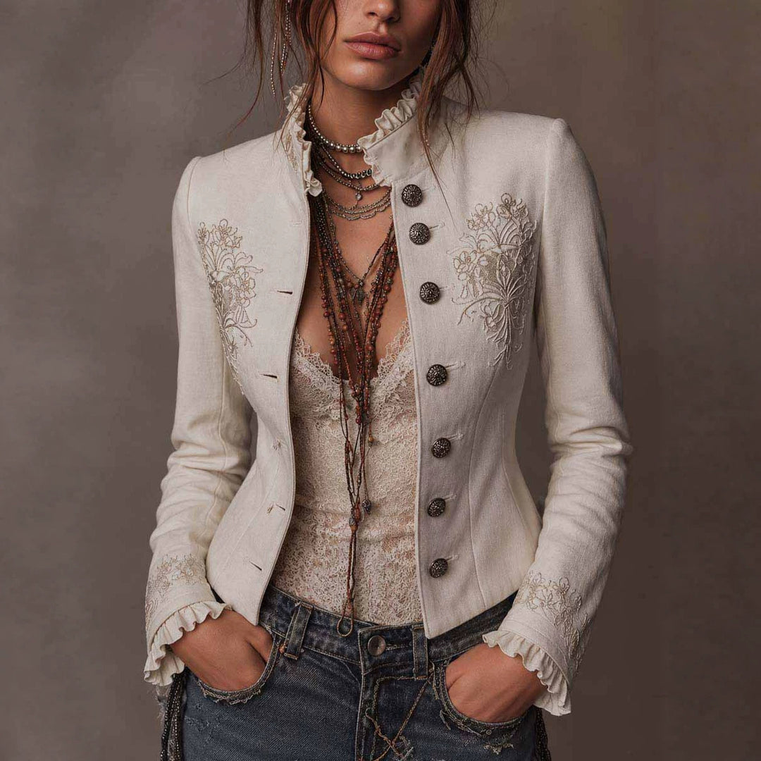 Marjorie - Women's Floral Embroidered Stand Collar Blazer 1