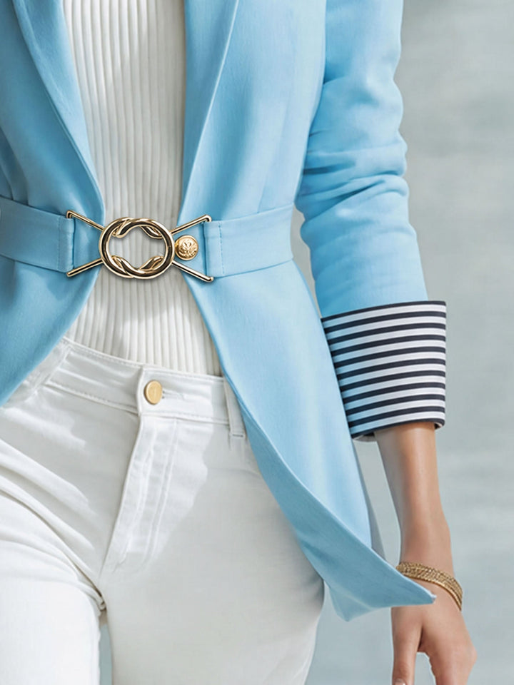Marlene - Women's Belted Blazer with Striped Cuffs