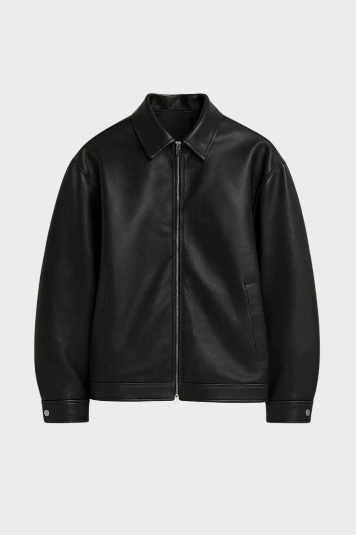 Mason - Men's Full-Zip Leather Jacket with Notch Collar
