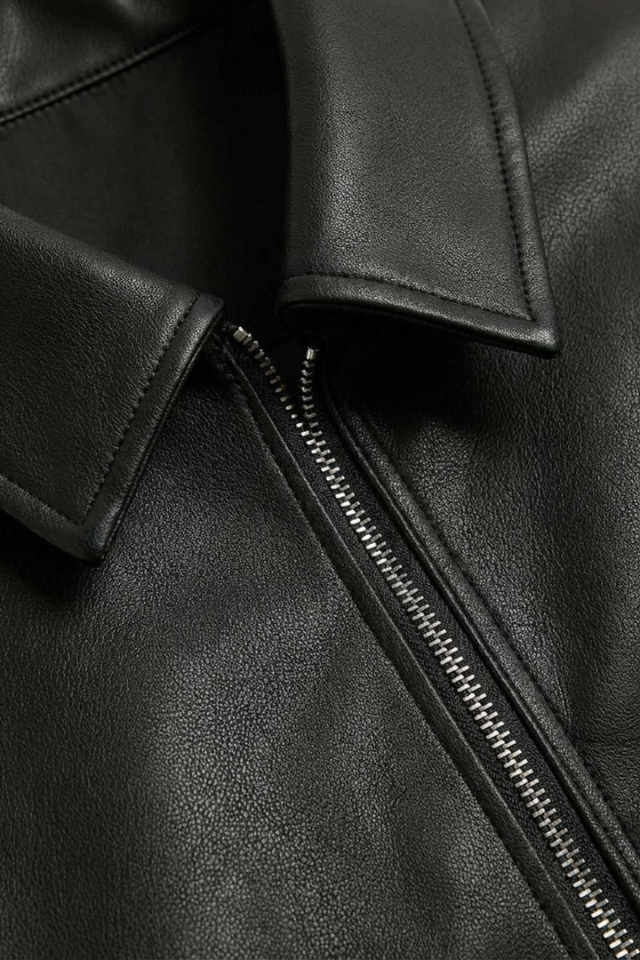 Mason - Men's Full-Zip Leather Jacket with Notch Collar