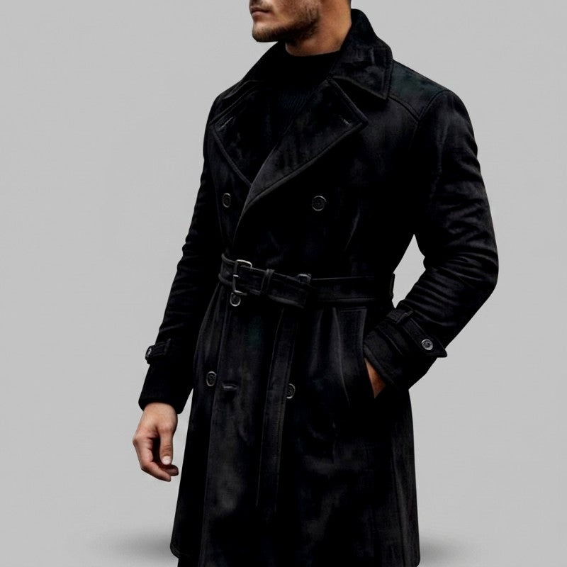 Matheo - Men's Suede Belted Double-Breasted Trench Coat 1